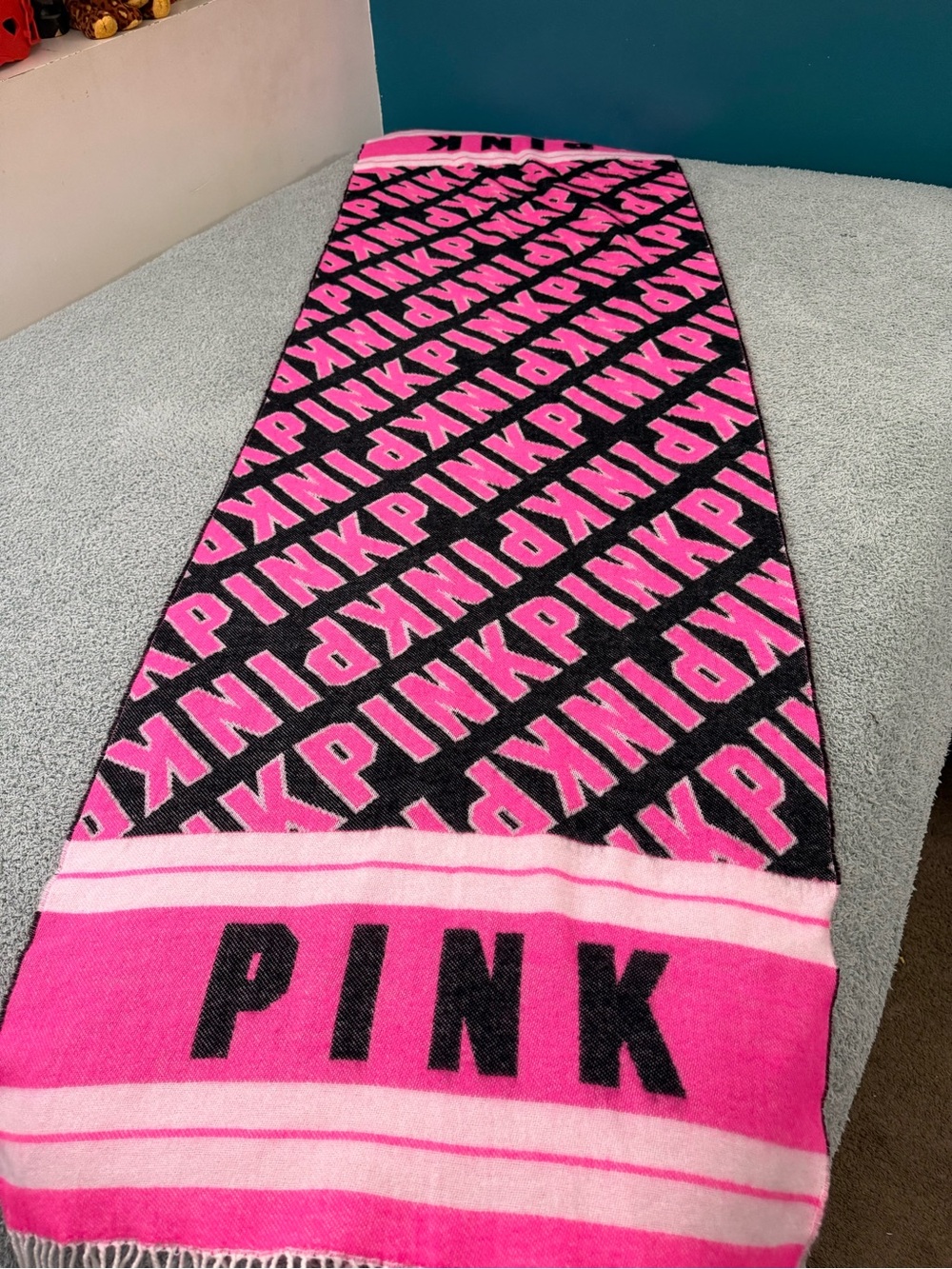 PINK Victoria Secret Fringe Neon Pink Oversized Scarf - 27” X 88”